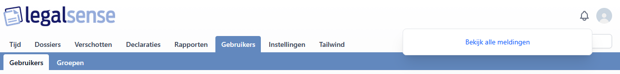 Meldingen-popover zonder meldingen, met de link Alle meldingen bekijken.