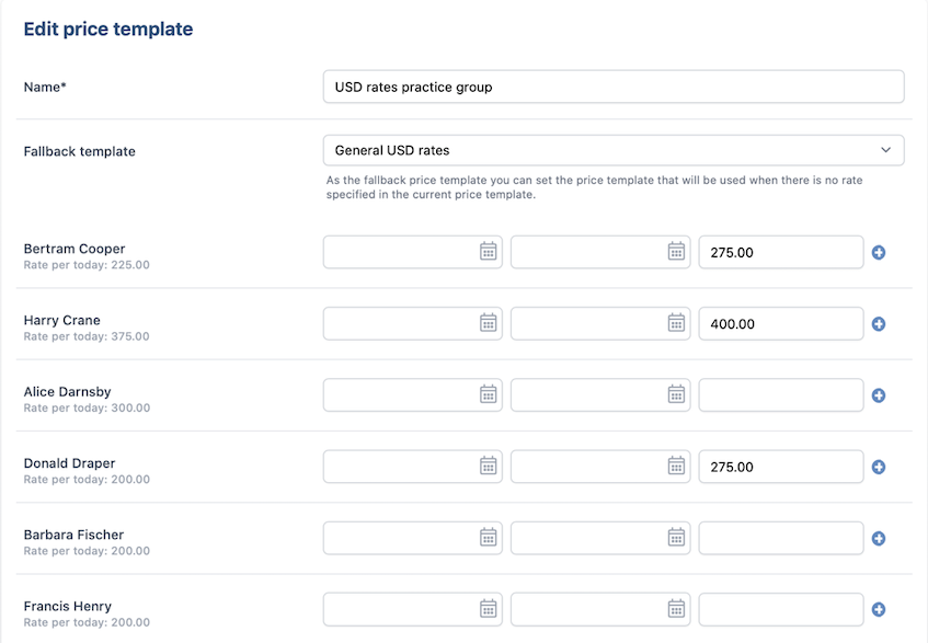 Price Templates Legalsense